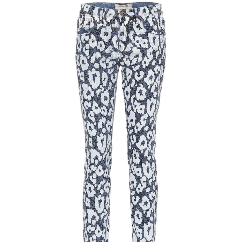 Roberto Cavalli Women's Blue Leopard Printed Denim Pants